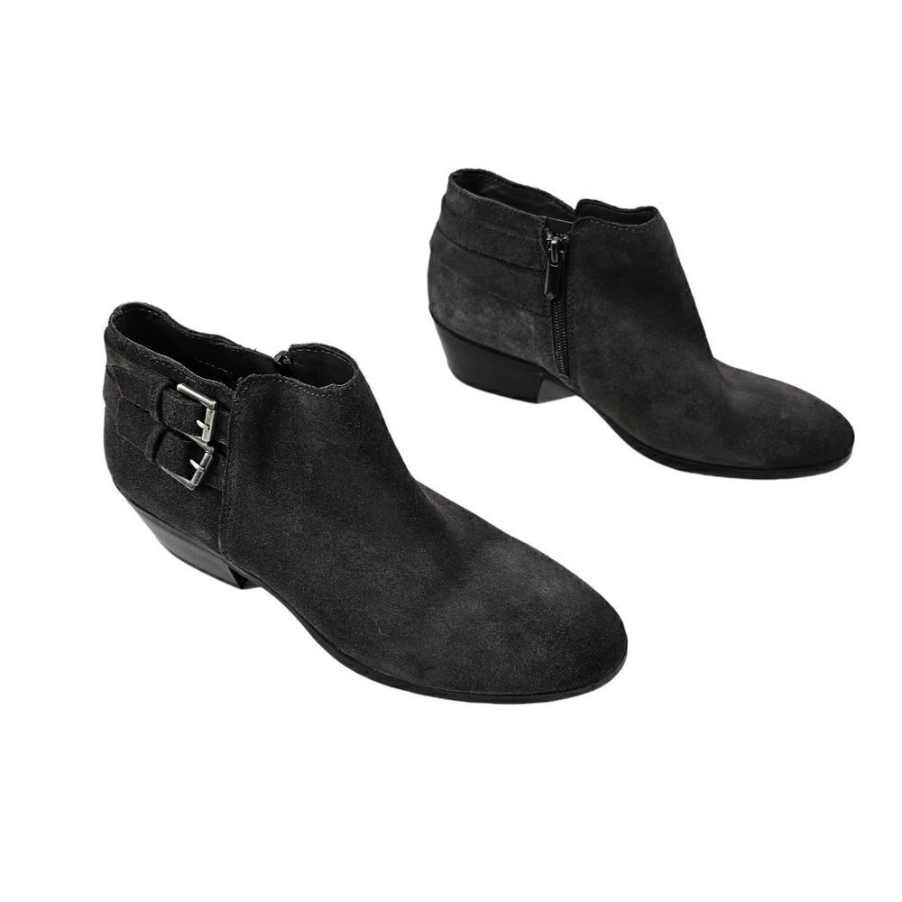 Sam Edelman Petal Gray Suede Leather Zip-up Ankle Booties Buckle Accent Size 7.5
